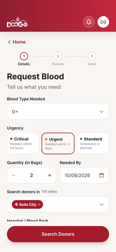 Figma design: request blood form on mobile