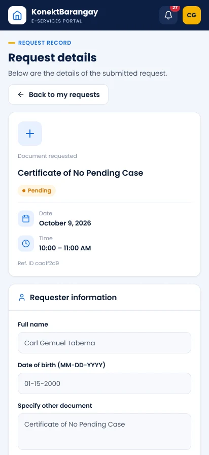Figma design: request details on mobile