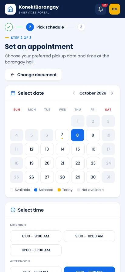 Figma design: set appointment on mobile