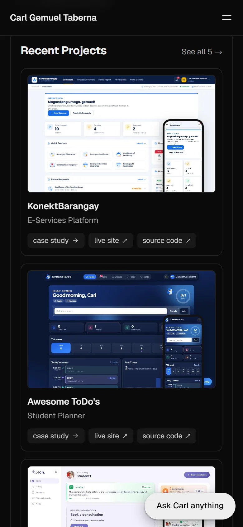Project cards on mobile